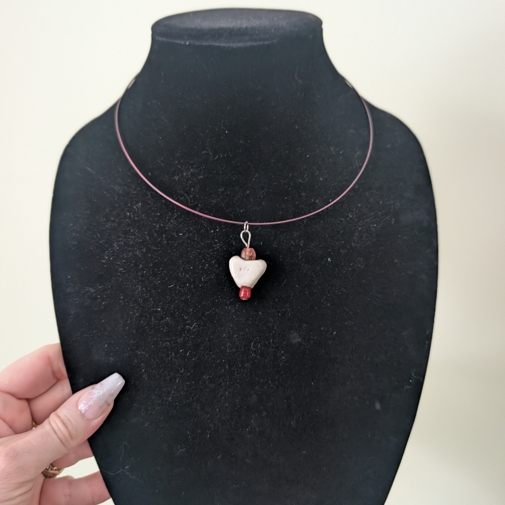 Heart Pendant Necklace with Red and White Accents